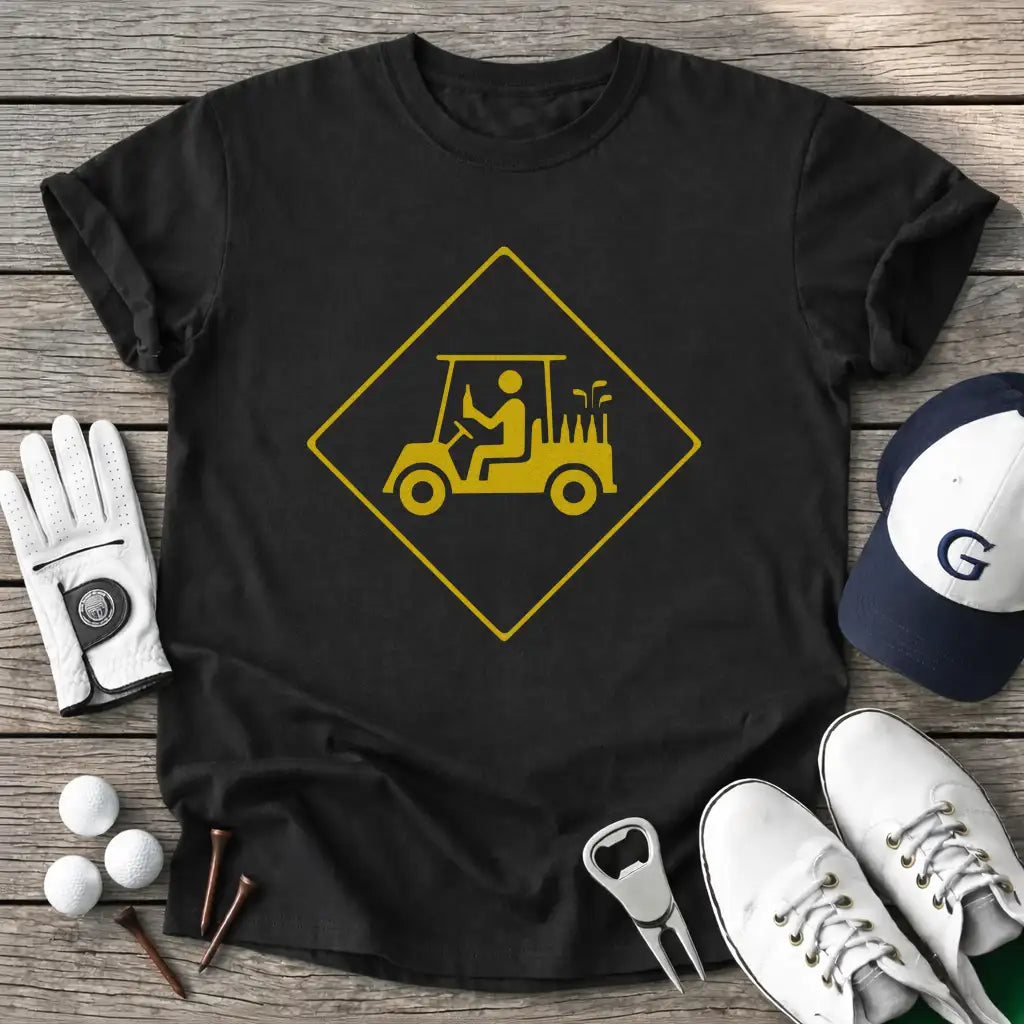 Golf Cart Crossing T-Shirt in Black