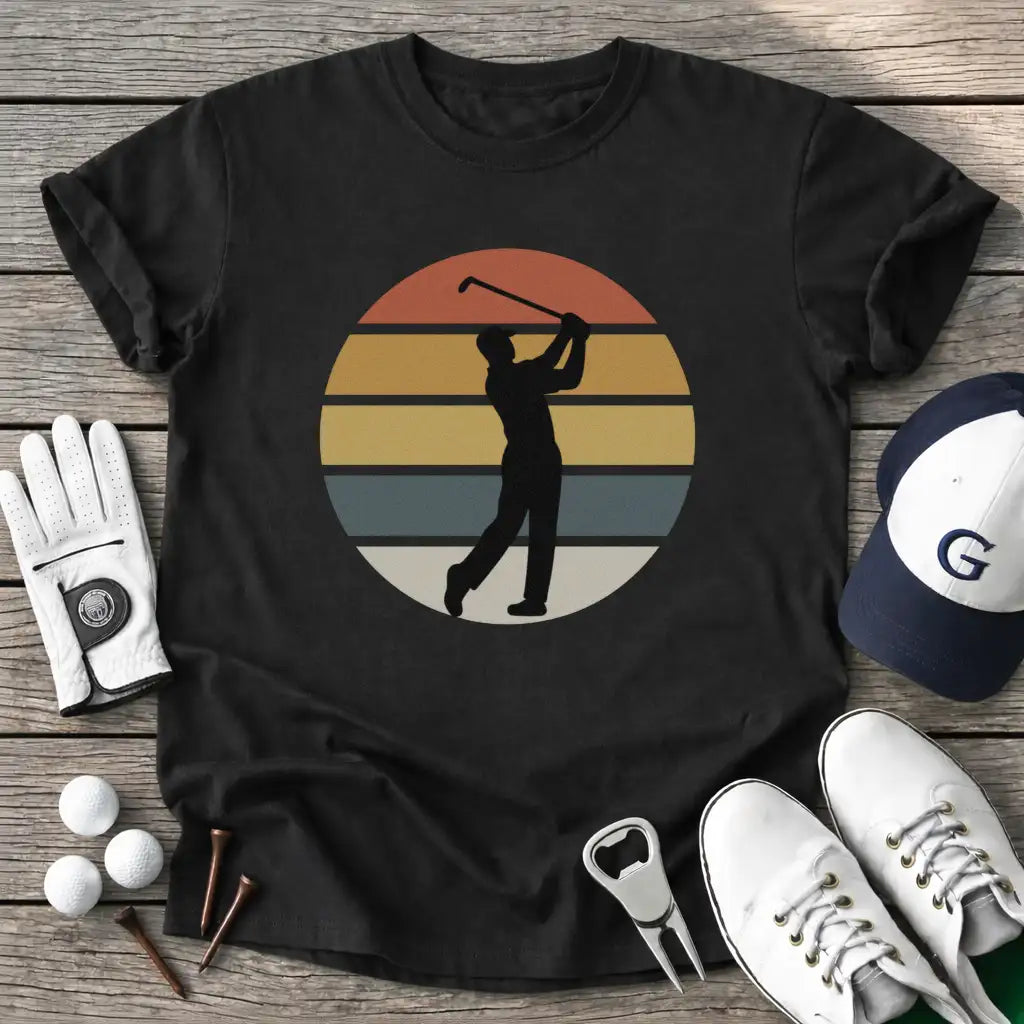 Sunset Retro Golfer T-Shirt in Black