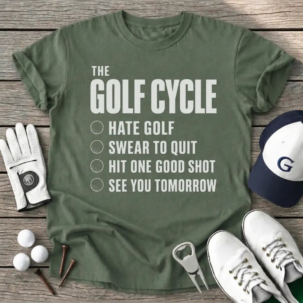 The Golf Cycle Hate T-Shirt in Military Green