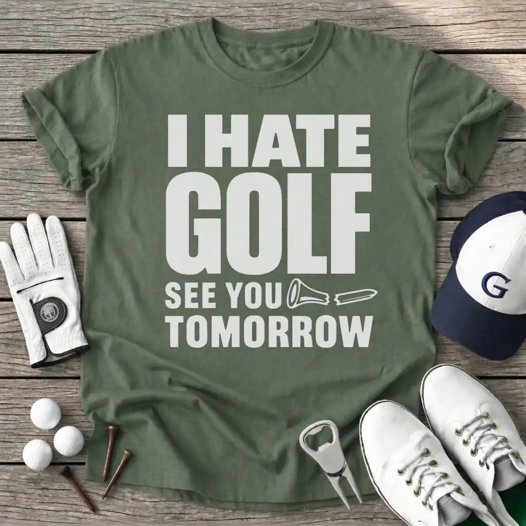 Hate Golf See You T-Shirt in Military Green