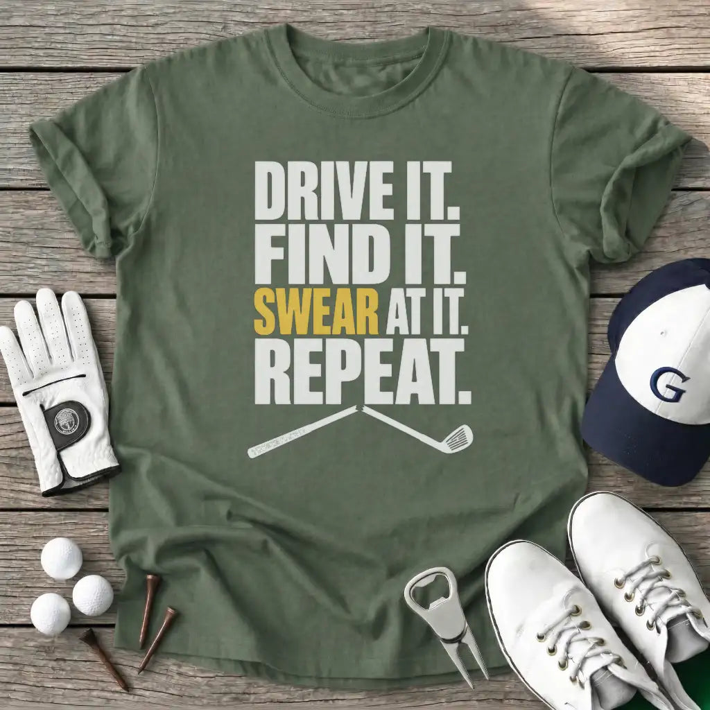 Drive Find Swear T-Shirt in Military Green