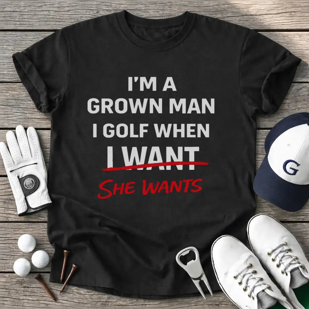 Grown Man Golf When T-Shirt in Black