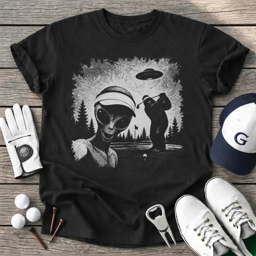 Selfie Alien Bigfoot T-Shirt in Black