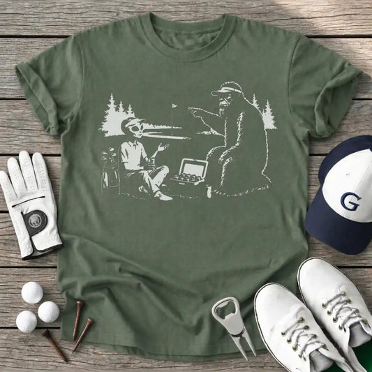 Alien Bigfoot After T-Shirt in Military Green