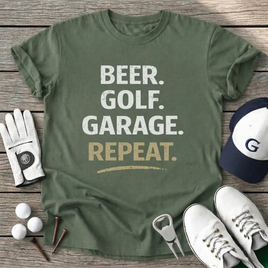 Beer Golf Garage T-Shirt in Military Green