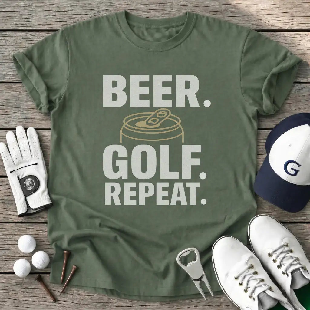 Beer Golf Repeat T-Shirt in Military Green