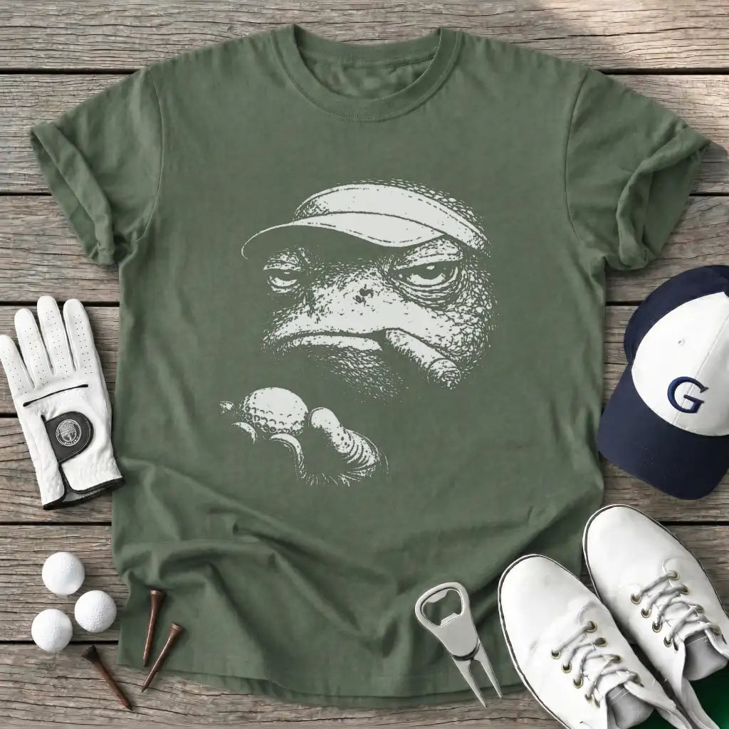 Frog Golfer Stencil T-Shirt in Military Green
