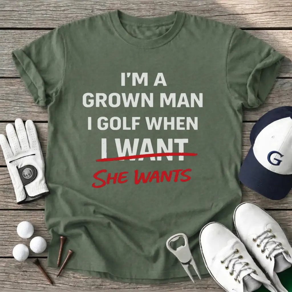 Military Green / S Grown Man Golf When T-Shirt
