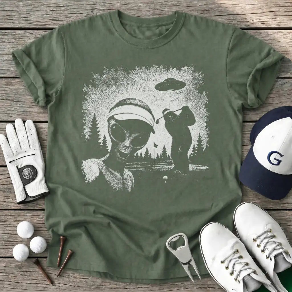 Selfie Alien Bigfoot T-Shirt in Military Green
