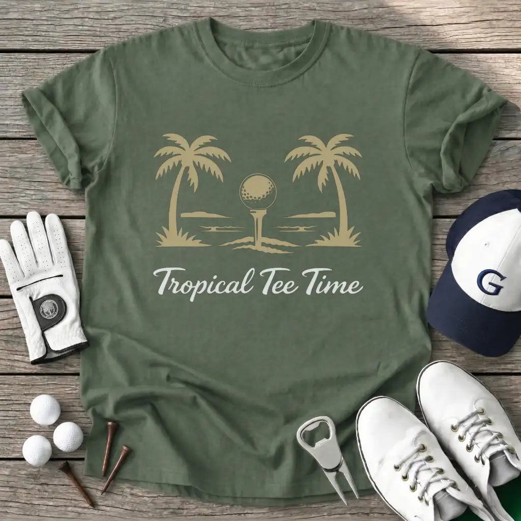 Tropical Tee Time T-Shirt in Military Green