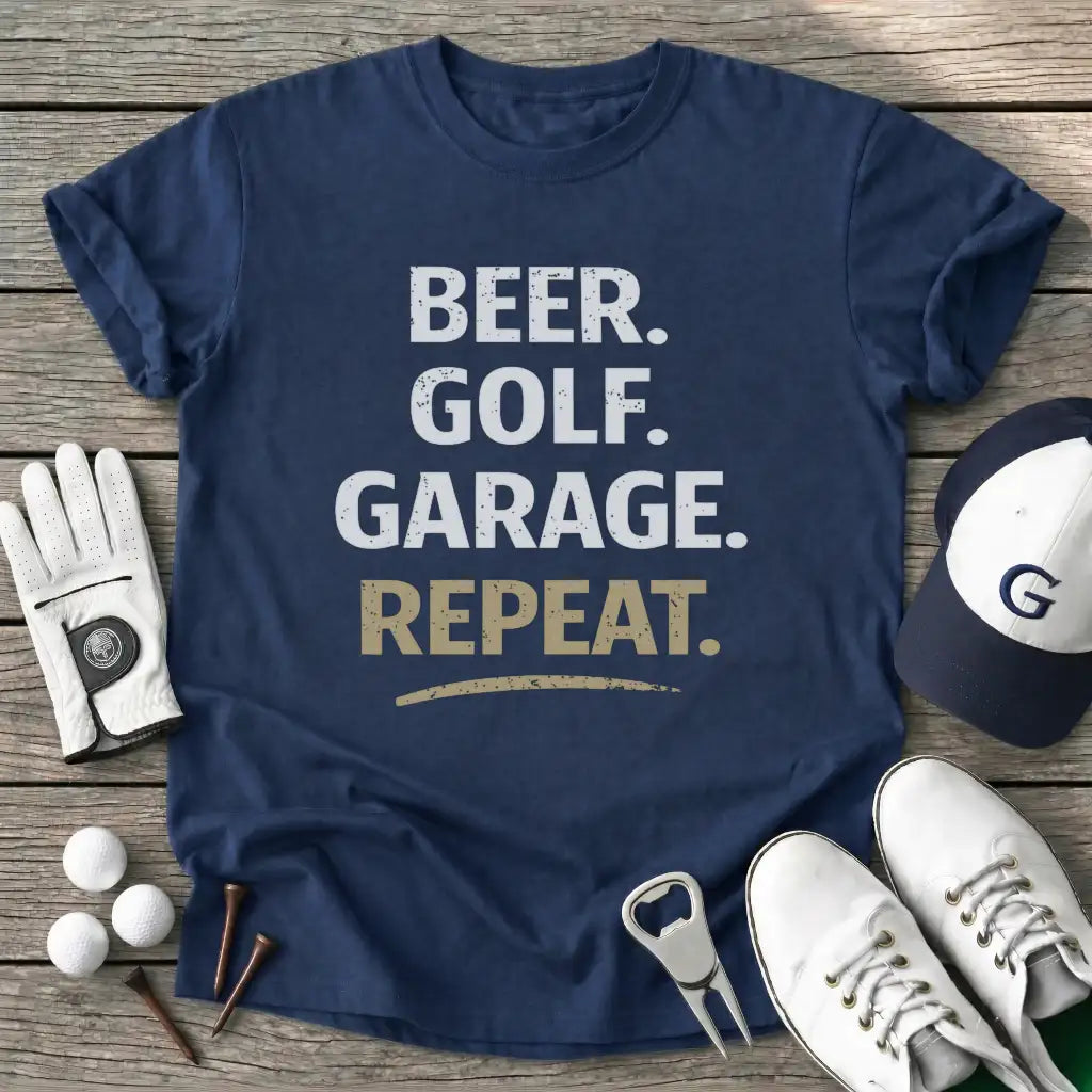 Beer Golf Garage T-Shirt in Navy