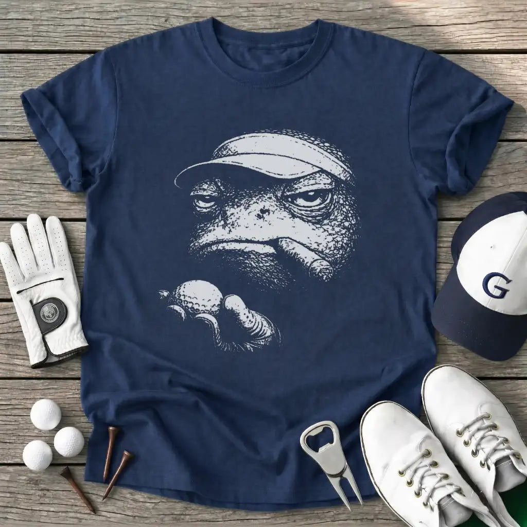 Navy / S Frog Golfer Stencil T-Shirt
