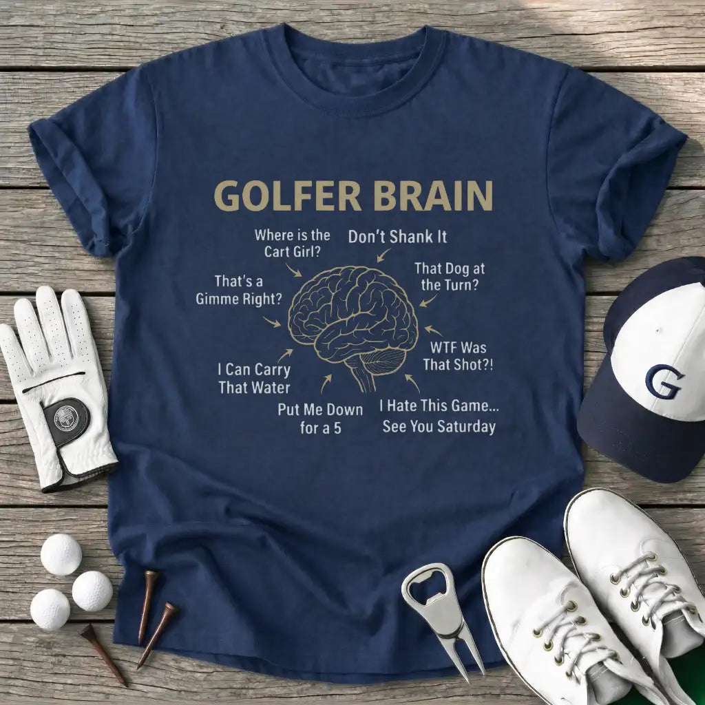Golfer Brain Where T-Shirt in Navy