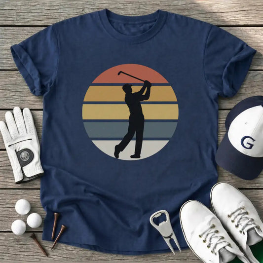 Sunset Retro Golfer T-Shirt in Navy
