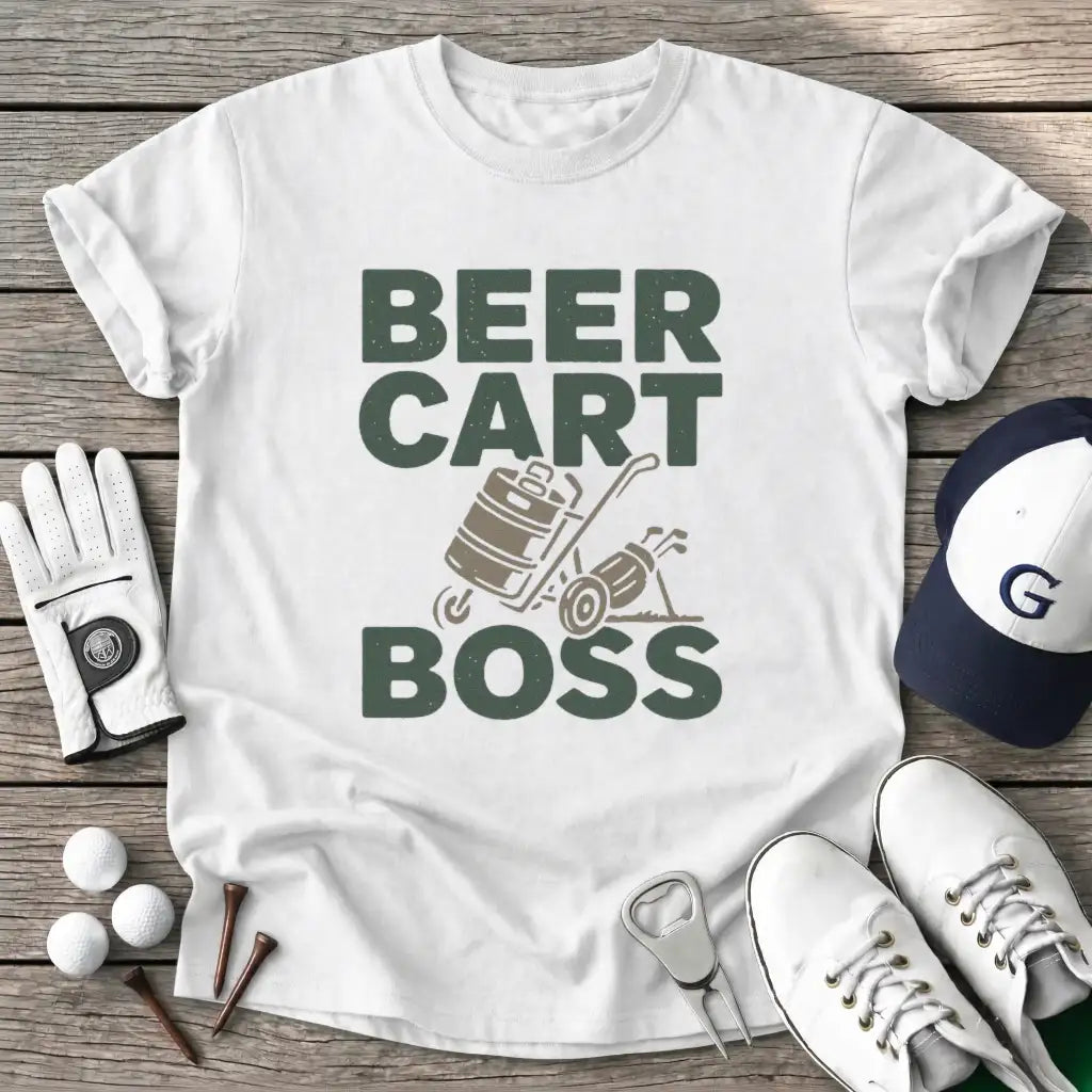 White / S Beer Push Cart Boss T-Shirt