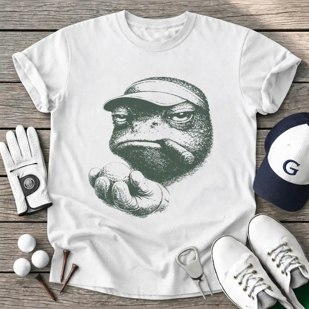 White / S Frog Golfer Stencil T-Shirt