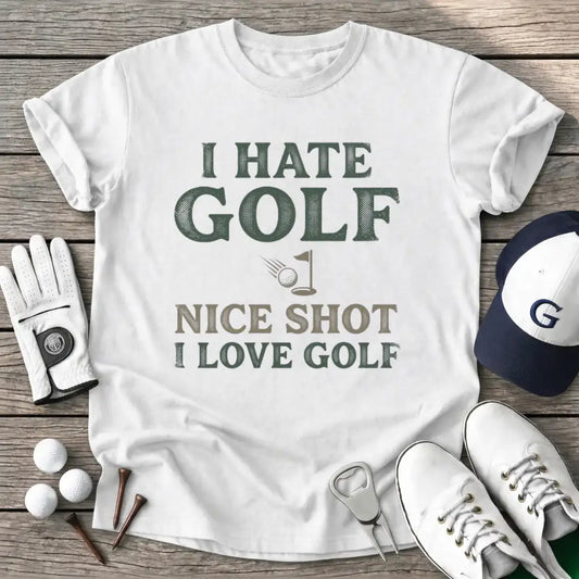 White / S Hate Golf Nice Shot T-Shirt