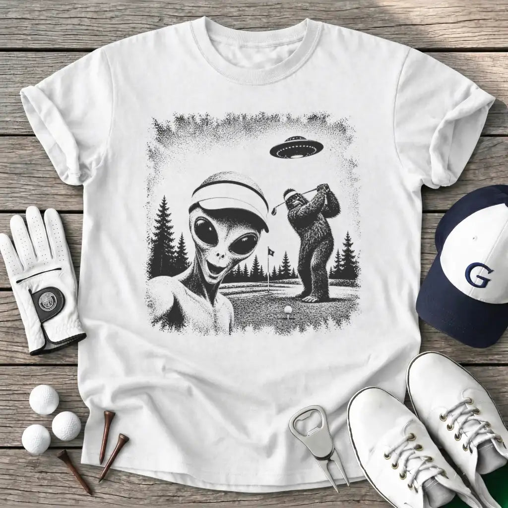 Selfie Alien Bigfoot T-Shirt in White