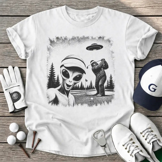 White / S Selfie Alien Bigfoot T-Shirt